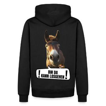 Bin da, kann losgehen - Männer Premium Bio Hoodie - Schwarz - Hinten - Nico (187cm)