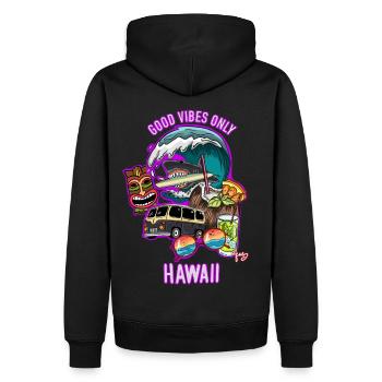good vibes - Men’s Premium Organic Hoodie - black - Back - Nico (187cm)