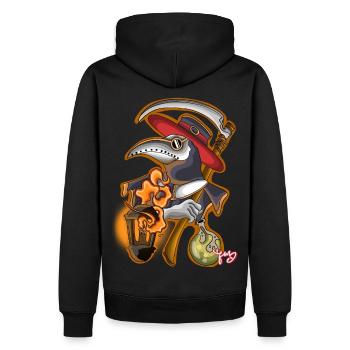 plague doctor - Men’s Premium Organic Hoodie - black - Back - Nico (187cm)