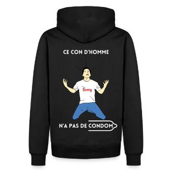 LOGO Ce con d'homme n'a pas de condom - Sweat à capuche Premium bio Homme - noir - Dos - Nico (187cm)