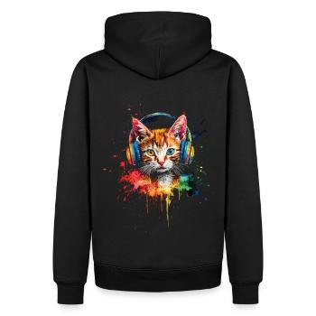 Katze Aquarell Kopfhörer - Männer Premium Bio Hoodie - Schwarz - Hinten - Nico (187cm)