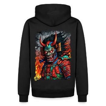 Devil Oni Maske - Männer Premium Bio Hoodie - Schwarz - Hinten - Nico (187cm)