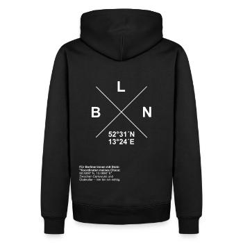 Berlin Coordinates – My Chaos, My Home - Men’s Premium Organic Hoodie - black - Back - Nico (187cm)