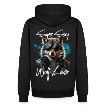Wolf Wölfe Wolfsmotiv Lustiger Cooler Spruch - Männer Premium Bio Hoodie - Schwarz - Hinten - Nico (187cm)