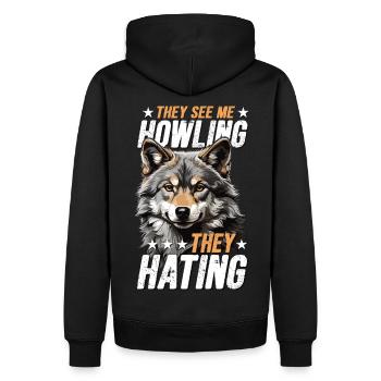 Wolf Wölfe Lustiger Cooler Spruch - Männer Premium Bio Hoodie - Schwarz - Hinten - Nico (187cm)