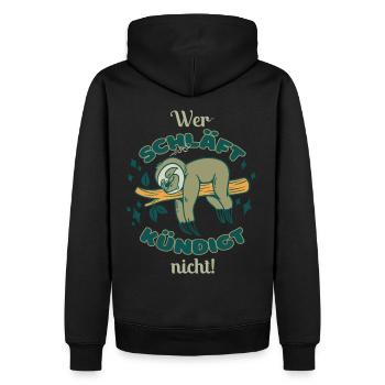 Spruch Wer schläft kündigt nicht Büro Humor - Männer Premium Bio Hoodie - Schwarz - Hinten - Nico (187cm)