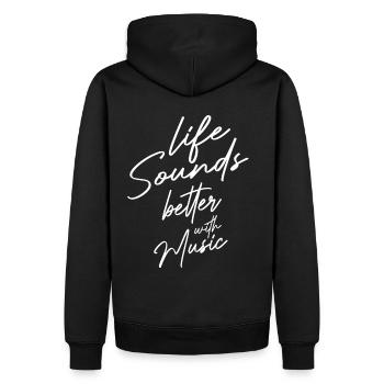 LIFE SOUNDS BETTER WITH MUSIC SAYING - Men’s Premium Organic Hoodie - black - Back - Nico (187cm)