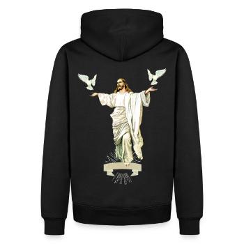Jésus-Christ avec des colombes de paix, d’amour-espérance - Sweat à capuche Premium bio Homme - noir - Dos - Nico (187cm)