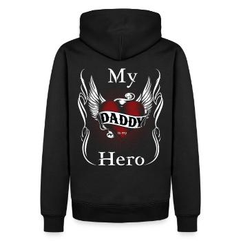 My Dad is my Hero, Mein Vater i. mein Held, Papa - Männer Premium Bio Hoodie - Schwarz - Hinten - Nico (187cm)