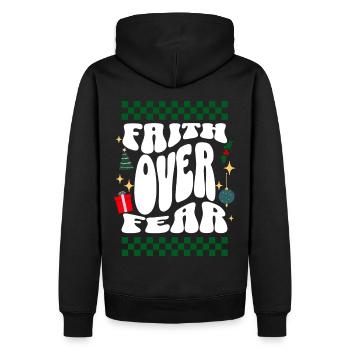 Faith over Fear - Christians Retro Ugly Christmas - Männer Premium Bio Hoodie - Schwarz - Hinten - Nico (187cm)