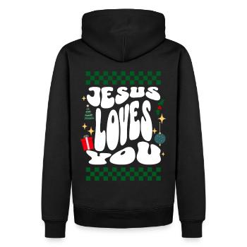 Jesus loves You - Christians Retro Ugly Christmas - Männer Premium Bio Hoodie - Schwarz - Hinten - Nico (187cm)