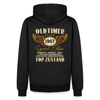 Oldtimer Jahrgang 1967 55. Geburtstag Geschenk Fun - Männer Premium Bio Hoodie - Schwarz - Hinten - Nico (187cm)