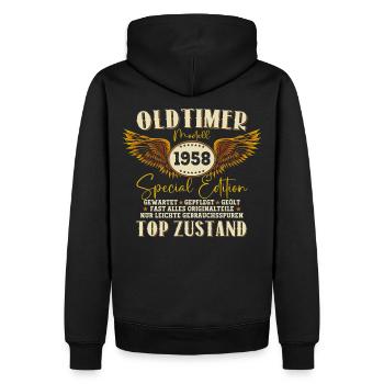 Oldtimer Jahrgang 1958 64. Geburtstag Geschenk Fun - Männer Premium Bio Hoodie - Schwarz - Hinten - Nico (187cm)