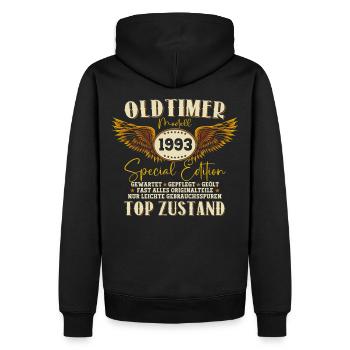Oldtimer Jahrgang 1993 29. Geburtstag Geschenk Fun - Männer Premium Bio Hoodie - Schwarz - Hinten - Nico (187cm)