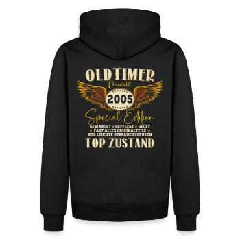 Oldtimer Jahrgang 2005 17. Geburtstag Geschenk Fun - Männer Premium Bio Hoodie - Schwarz - Hinten - Nico (187cm)