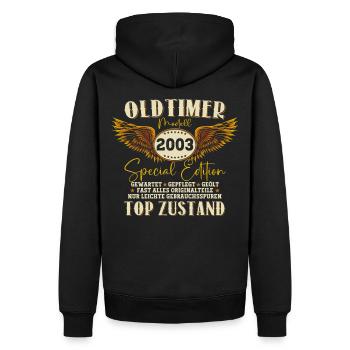 Oldtimer Jahrgang 2003 19. Geburtstag Geschenk Fun - Männer Premium Bio Hoodie - Schwarz - Hinten - Nico (187cm)