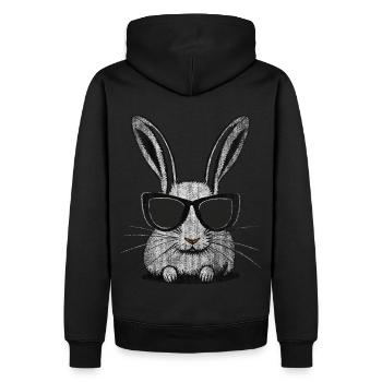 Rabbit white with sunglasses drawing cool humor - Men’s Premium Organic Hoodie - black - Back - Nico (187cm)