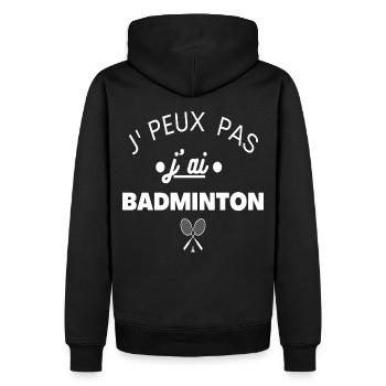 T shirt badminton j'peux pas j'ai badminton cadeau - Sweat à capuche Premium bio Homme - noir - Dos - Nico (187cm)