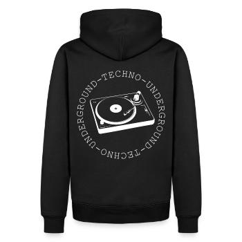 Techno - Men’s Premium Organic Hoodie - black - Back - Nico (187cm)
