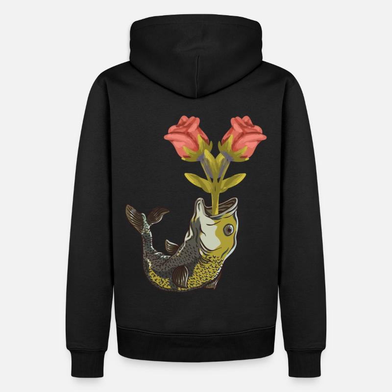 Poissons, Anniversaire, Saint-Valentin, Romance - Sweat à capuche Premium bio Homme - noir