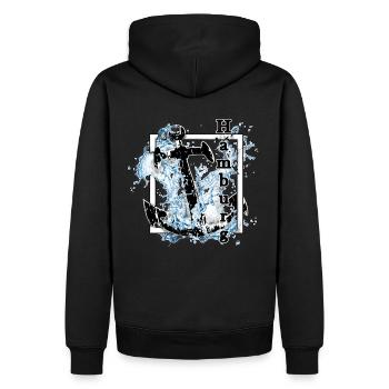 Hamburg Anker Schriftzug - Männer Premium Bio Hoodie - Schwarz - Hinten - Nico (187cm)