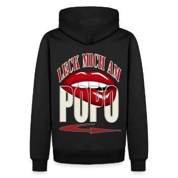 leck mich am POPO - rote Lippen roter Mund Pfeil - Männer Premium Bio Hoodie - Schwarz - Hinten - Nico (187cm)
