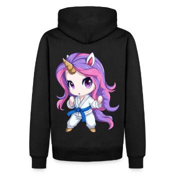 Combattant d’arts martiaux licorne, art mignon de style chibi - Sweat à capuche Premium bio Homme - noir - Dos - Nico (187cm)