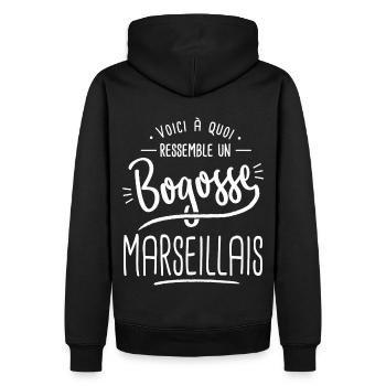 marseillais bogosse Cadeau humour marseille - Sweat à capuche Premium bio Homme - noir - Dos - Nico (187cm)