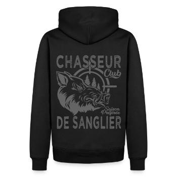 Chassé chasseur de sanglier cadeau cool chasse - Sweat à capuche Premium bio Homme - noir - Dos - Nico (187cm)