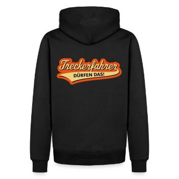 Treckerfahrer Dürfen Das! (Trecker, Traktor, 3CV4) - Männer Premium Bio Hoodie - Schwarz - Hinten - Nico (187cm)