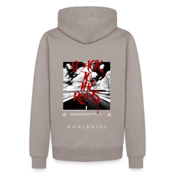 Back to the roots - Männer Premium Bio Hoodie - Taupe - Hinten - Nico (187cm)