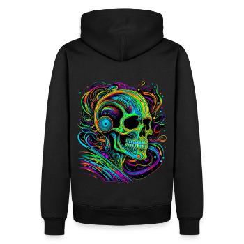 Schädel mit Kopfhörern - Männer Premium Bio Hoodie - Schwarz - Hinten - Nico (187cm)