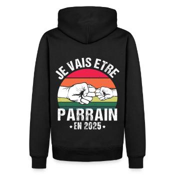 Je vais être parrain 2025 futur parrain vintage - Sweat à capuche Premium bio Homme - noir - Dos - Nico (187cm)