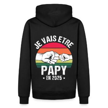 Je vais être papy en 2025 cadeau naissance vintage - Sweat à capuche Premium bio Homme - noir - Dos - Nico (187cm)