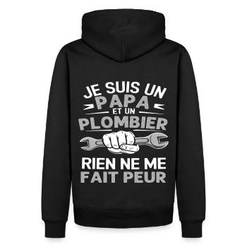 Papa plombier cadeau plomberie fête des pères - Sweat à capuche Premium bio Homme - noir - Dos - Nico (187cm)