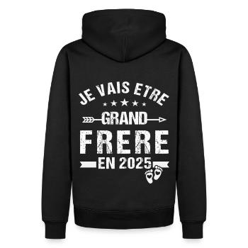 Grand Frère 2025 Cadeau Annonce Naissance 2025 - Sweat à capuche Premium bio Homme - noir - Dos - Nico (187cm)