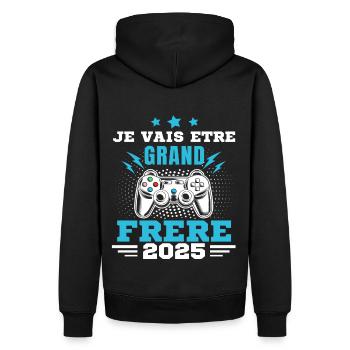 Grand Frère 2025 Annonce Grossesse Geek Gamer - Sweat à capuche Premium bio Homme - noir - Dos - Nico (187cm)