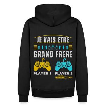 Grand Frère 2025 Annonce Naissance Geek Gamer - Sweat à capuche Premium bio Homme - noir - Dos - Nico (187cm)