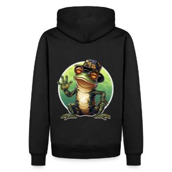 Happy cool frog with glasses and hat waving - Men’s Premium Organic Hoodie - black - Back - Nico (187cm)