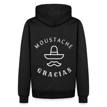 Moustache gracias humour jeu de mot muchas gracias - Sweat à capuche Premium bio Homme - noir - Dos - Nico (187cm)