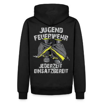 Jederzeit einsatzbereit - Männer Premium Bio Hoodie - Schwarz - Hinten - Nico (187cm)