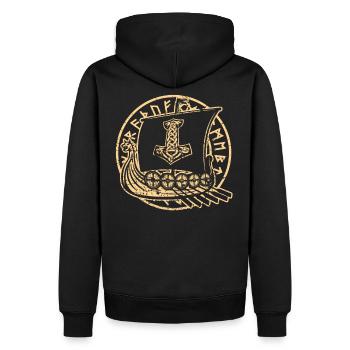 Wikinger Thor Valhalla Boot Schiff Skandinavien - Männer Premium Bio Hoodie - Schwarz - Hinten - Nico (187cm)