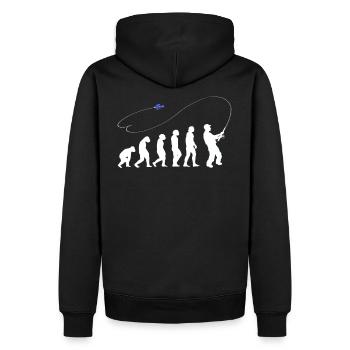 Evolution Fliegenfischen Angler angeln Geschenke - Männer Premium Bio Hoodie - Schwarz - Hinten - Nico (187cm)