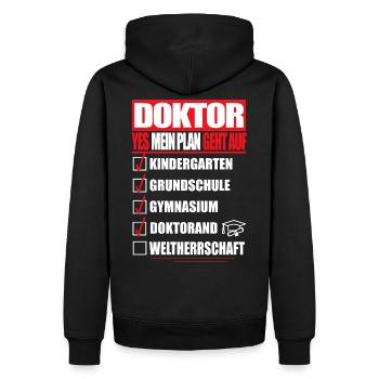 DOKTOR DOKTORAND MEIN PLAN ABSCHLUSS Geschenke - Männer Premium Bio Hoodie - Schwarz - Hinten - Nico (187cm)