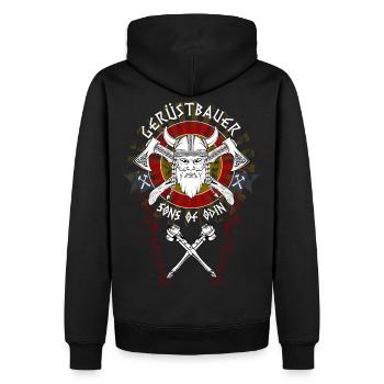 Gerüstbauer Shirt bedruckt in top Markenqualität - Männer Premium Bio Hoodie - Schwarz - Hinten - Nico (187cm)