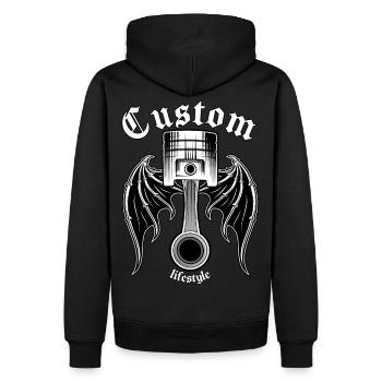 Custom Zylinder Kolben Pleul - Männer Premium Bio Hoodie - Schwarz - Hinten - Nico (187cm)