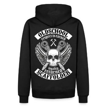 Oldschool Scaffolder Shirt - Männer Premium Bio Hoodie - Schwarz - Hinten - Nico (187cm)