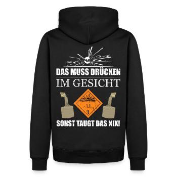 Pyro Pyrotechnik Das muss drücken - Männer Premium Bio Hoodie - Schwarz - Hinten - Nico (187cm)