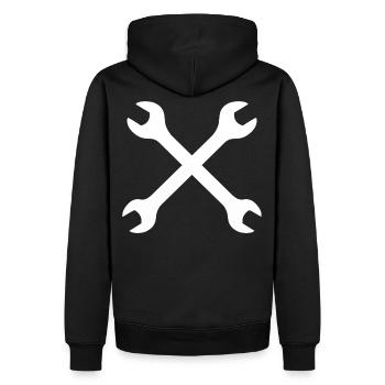 Mechaniker, Werkstatt, Männer, Frauen, Geschenk - Männer Premium Bio Hoodie - Schwarz - Hinten - Nico (187cm)
