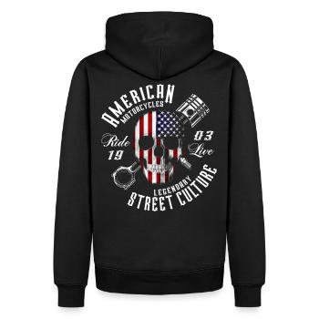 American Motorcycle Skull - Sweat à capuche Premium bio Homme - noir - Dos - Nico (187cm)
